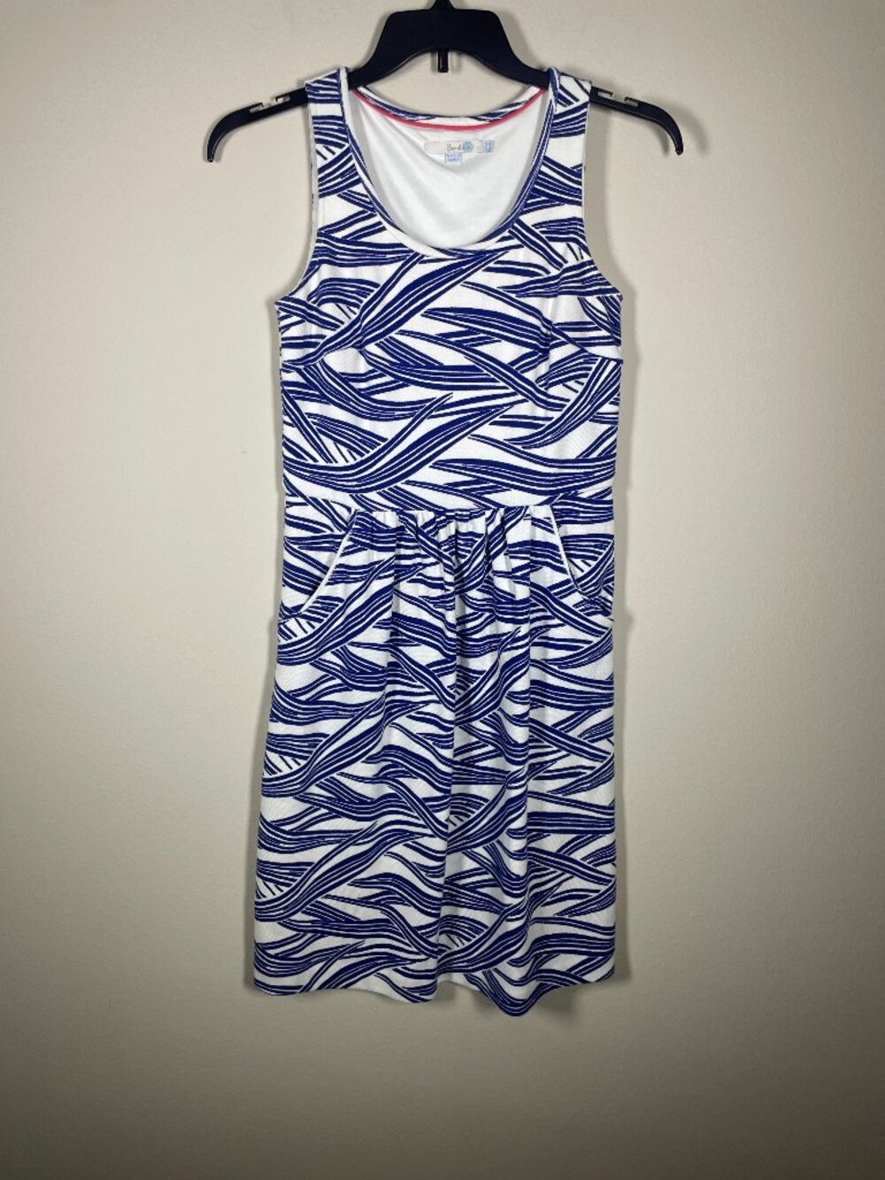 Boden Blue White Striped Patterned Pocket Sleeveless Dress 8L Pockets!